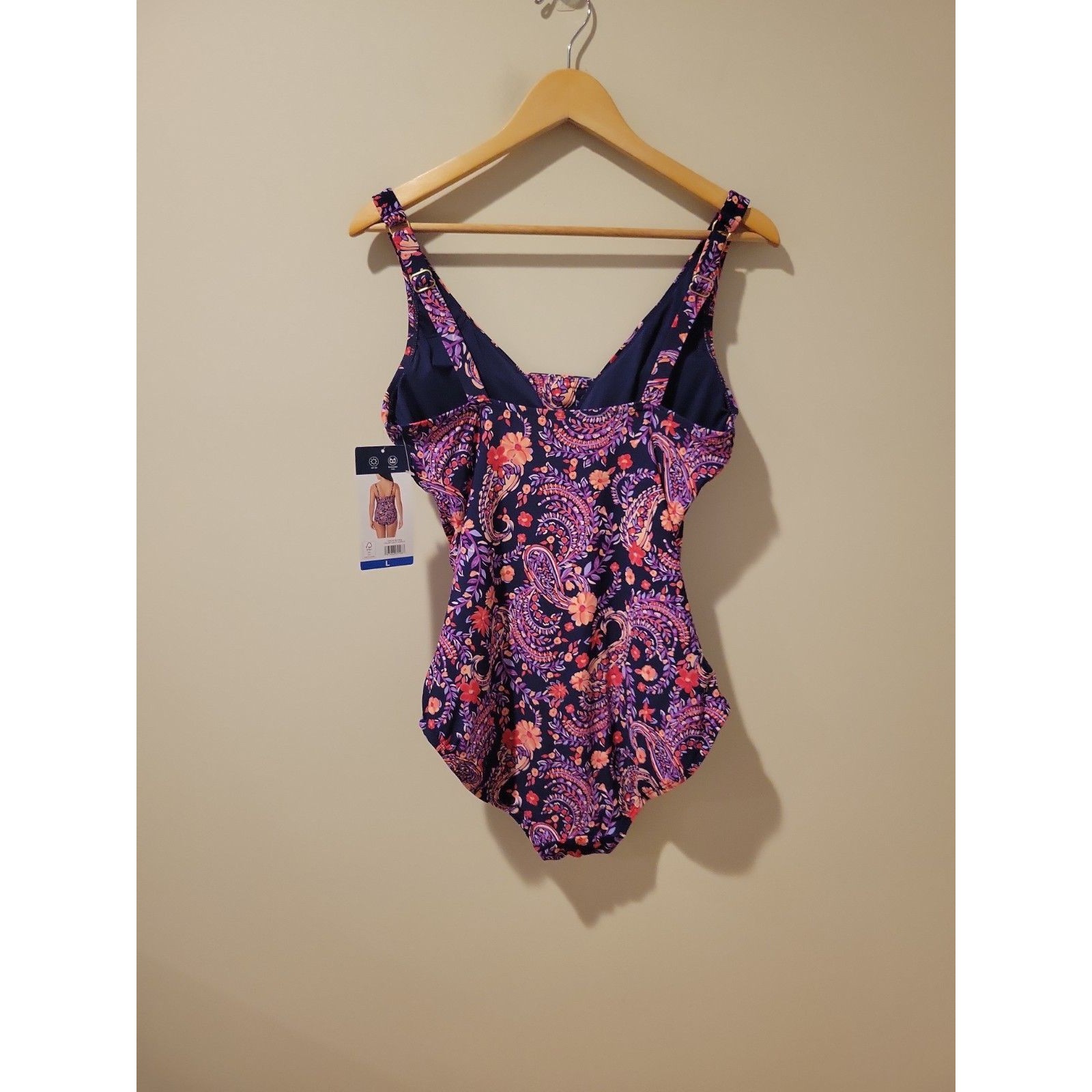 Nwt Lands' End Tummy Control One Piece Swimsuit Paisley Purple Size L Floral — image 5 of 8